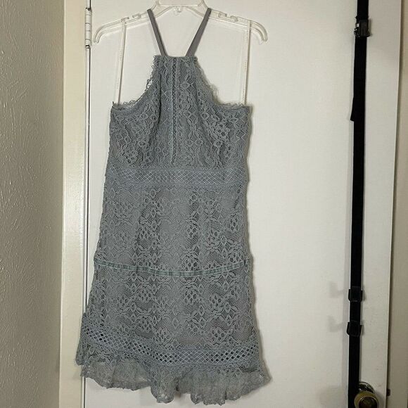 Anthropologie foxie dox blue lace halter mini dress size medium petite - Picture 2 of 8